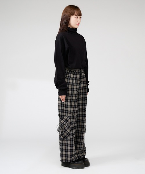 Chick(チック)の「Wide Leg Check Pants / ワイドシルエットチェックパンツ(カーゴパンツ・レディース・ブラック・FREE)」の12枚目の写真