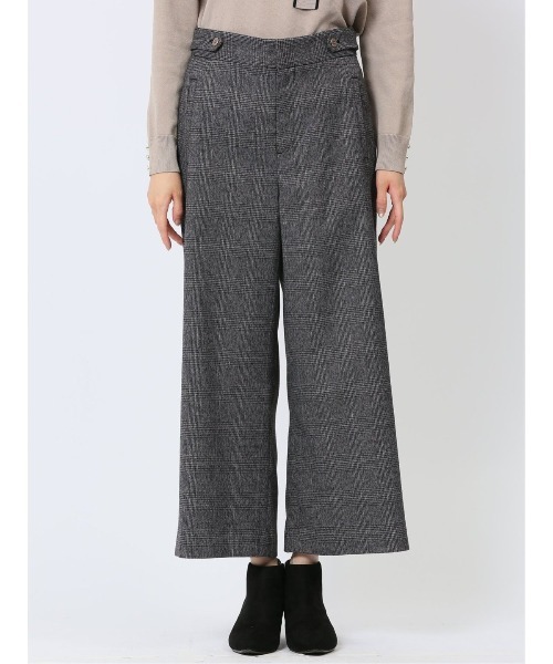 m.f.editorial（エムエフエディトリアル）の「【ウォッシャブル】m.f.エディトリアル レディース タブボタン チェック柄 ワイドパンツ（その他パンツ・レディース・ブラック×ホワイト/ベージュ・MEDIUM/LARGE/S）」の4枚目の写真