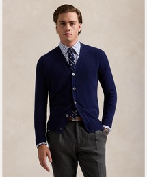 ポロラルフローレン ピュアカシミヤ Vネックカーディガン チェック柄 ネイビー ポロラルフローレン ピュアカシミヤ Vネックカーディガン チェック柄