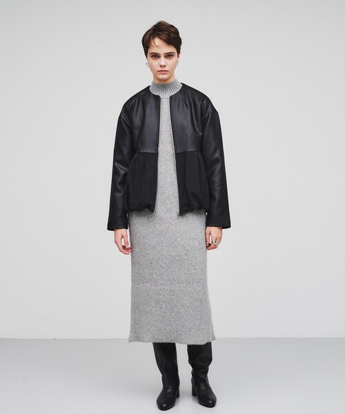 cloenc（クロエンス）の「◆【手洗い可】レザーライクペプラムブルゾン（ブルゾン・レディース・ブラック/アイボリー・02/01）」の9枚目の写真