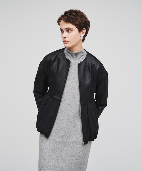 cloenc（クロエンス）の「◆【手洗い可】レザーライクペプラムブルゾン（ブルゾン・レディース・ブラック/アイボリー・02/01）」の11枚目の写真