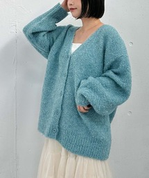 フィルムラメブークレミドルニットカーディガン