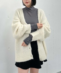 フィルムラメブークレミドルニットカーディガン