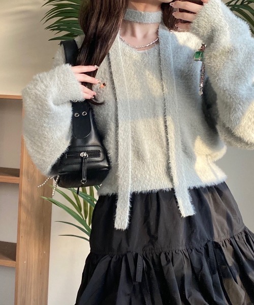 nemne store(ネンネストア)の「【Seoup】ニットチョーカーVプルニット(ニット/セーター・レディース・グレー/ブルー系/ピンク系・フリー)」の1枚目の写真