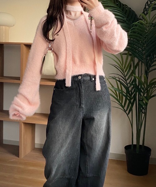 nemne store(ネンネストア)の「【Seoup】ニットチョーカーVプルニット(ニット/セーター・レディース・グレー/ブルー系/ピンク系・フリー)」の11枚目の写真