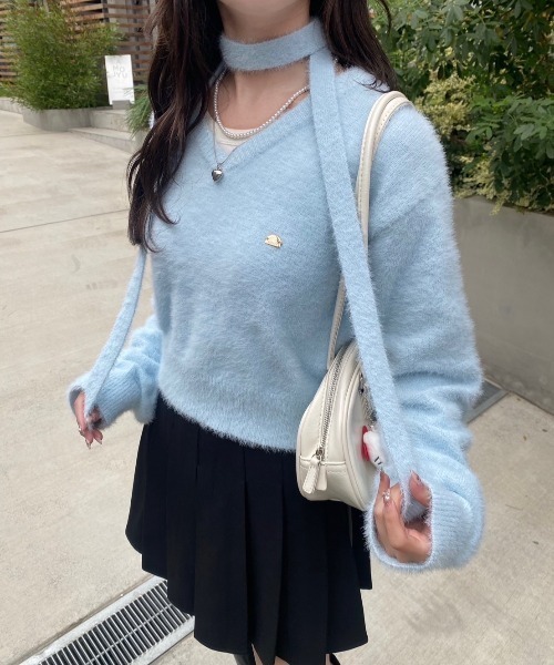 nemne store(ネンネストア)の「【Seoup】ニットチョーカーVプルニット(ニット/セーター・レディース・グレー/ブルー系/ピンク系・フリー)」の4枚目の写真