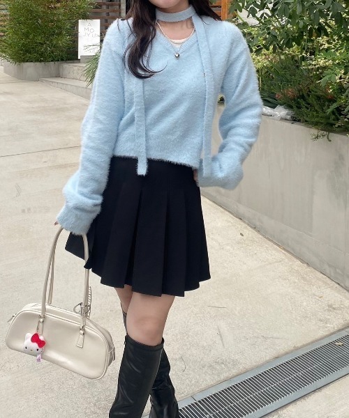 nemne store(ネンネストア)の「【Seoup】ニットチョーカーVプルニット(ニット/セーター・レディース・グレー/ブルー系/ピンク系・フリー)」の6枚目の写真
