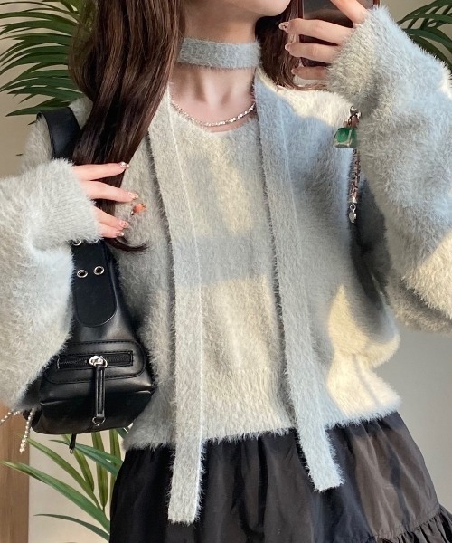 nemne store(ネンネストア)の「【Seoup】ニットチョーカーVプルニット(ニット/セーター・レディース・グレー/ブルー系/ピンク系・フリー)」の19枚目の写真