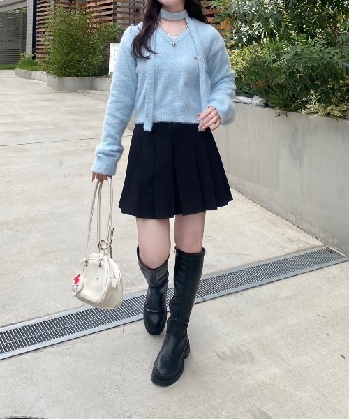 nemne store(ネンネストア)の「【Seoup】ニットチョーカーVプルニット(ニット/セーター・レディース・グレー/ブルー系/ピンク系・フリー)」の5枚目の写真