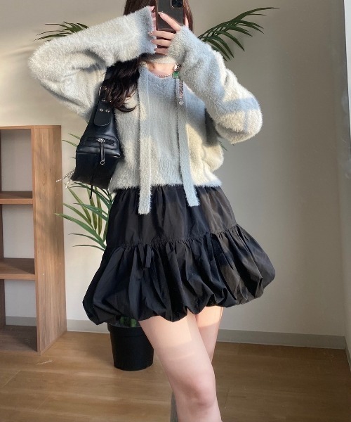 ニット セーター 「 ２color 」チョーカータイ付きルーズシャギーニット ／ choker tie set loose shaggy knit レ セール】【 2color 】チョーカータイ付きルーズシャギーニット