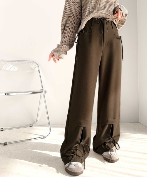 mily bilet(ミウィビレット)の「【mily bilet】大人の甘さと抜け感を演出。多リボン使いワイドストレートパンツ(レディース)(その他パンツ・レディース・チャコールグレー/ブラウン/ブラック・LARGE/MEDIUM/SMALL/X-LARGE)」の14枚目の写真
