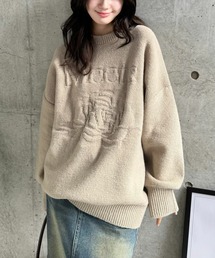 編地替え花モチーフロゴニットトップス[大人カジュアル　ゆったり] ≪2024AW新作≫