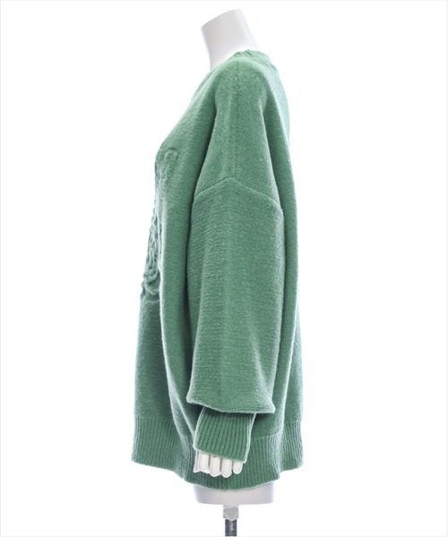 clear（クリア）の「編地替え花モチーフロゴニットトップス[大人カジュアル　ゆったり] ≪2024AW新作≫（ニット/セーター・レディース・グレー/グリーン/グレイッシュベージュ・F）」の5枚目の写真