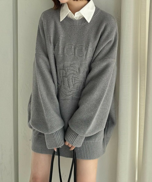 clear（クリア）の「編地替え花モチーフロゴニットトップス[大人カジュアル　ゆったり] ≪2024AW新作≫（ニット/セーター・レディース・グレー/グリーン/グレイッシュベージュ・F）」の11枚目の写真