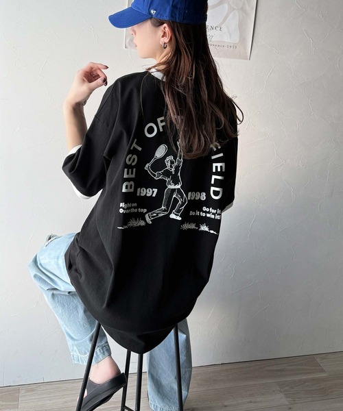 classicalelf(クラシカルエルフ)の「ゆるっとカジュアルに。半袖リンガーフロッキーテニスTシャツ(Tシャツ/カットソー・レディース・アイボリー/チャコール/ブラウン/ブラック・X-LARGE/LARGE/MEDIUM/SMALL)」の21枚目の写真