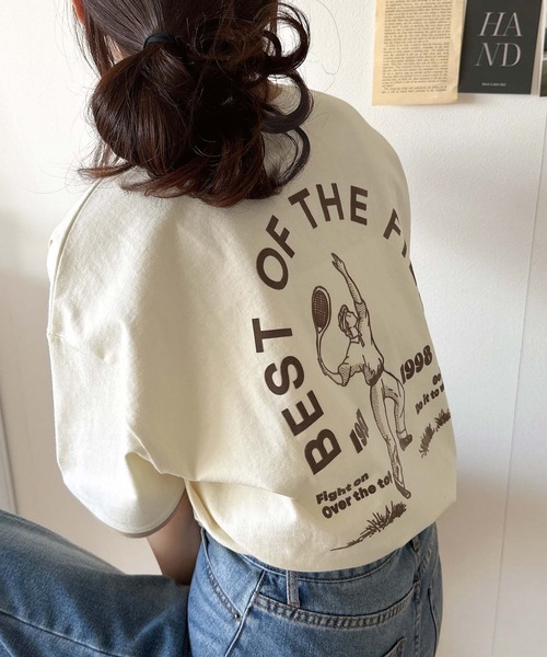 classicalelf(クラシカルエルフ)の「ゆるっとカジュアルに。半袖リンガーフロッキーテニスTシャツ(Tシャツ/カットソー・レディース・アイボリー/チャコール/ブラウン/ブラック・X-LARGE/LARGE/MEDIUM/SMALL)」の14枚目の写真