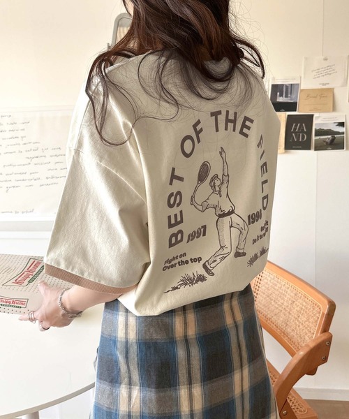 classicalelf(クラシカルエルフ)の「ゆるっとカジュアルに。半袖リンガーフロッキーテニスTシャツ(Tシャツ/カットソー・レディース・アイボリー/チャコール/ブラウン/ブラック・X-LARGE/LARGE/MEDIUM/SMALL)」の19枚目の写真