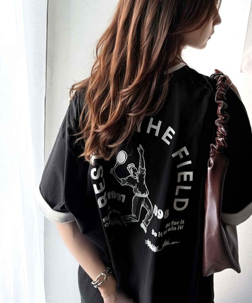 classicalelf(クラシカルエルフ)の「ゆるっとカジュアルに。半袖リンガーフロッキーテニスTシャツ(Tシャツ/カットソー・レディース・アイボリー/チャコール/ブラウン/ブラック・X-LARGE/LARGE/MEDIUM/SMALL)」の7枚目の写真