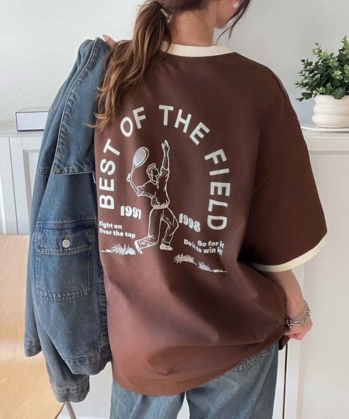 classicalelf(クラシカルエルフ)の「ゆるっとカジュアルに。半袖リンガーフロッキーテニスTシャツ(Tシャツ/カットソー・レディース・アイボリー/チャコール/ブラウン/ブラック・X-LARGE/LARGE/MEDIUM/SMALL)」の9枚目の写真