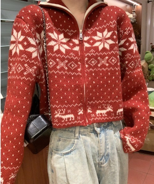 SHEENA(シーナ)の「ノルディック柄ジップアップニットトップス(ニット/セーター・レディース・ネイビー/オフホワイト/レッド系その他・M)」の17枚目の写真