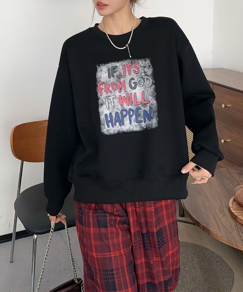 aimoha(アイモハ)の「メッセージプリント裏起毛スウェット(スウェット・レディース・ブラウン/ネイビー/オフホワイト/杢グレー/ブラック/ワインレッド・FREE)」の11枚目の写真