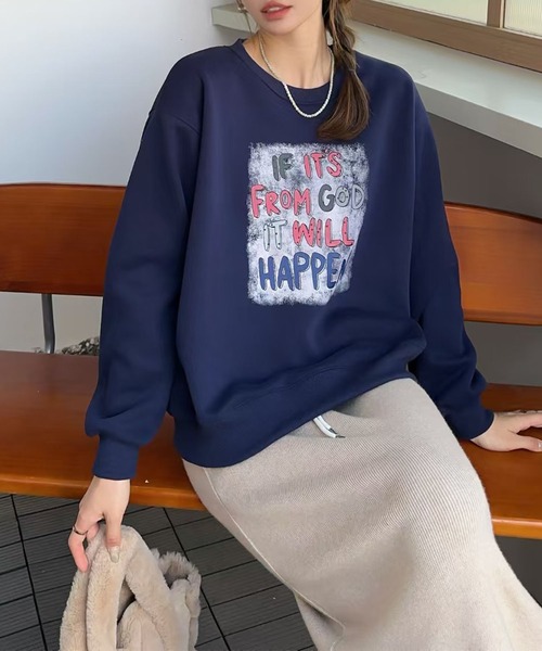 aimoha(アイモハ)の「メッセージプリント裏起毛スウェット(スウェット・レディース・ブラウン/ネイビー/オフホワイト/杢グレー/ブラック/ワインレッド・FREE)」の14枚目の写真