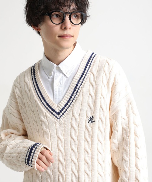 RAGEBLUE（レイジブルー）の「チルデン/オーバーサイズVネックニット（ニット/セーター・メンズ・オフホワイト/ネイビー/グリーン・LARGE/MEDIUM）」の8枚目の写真