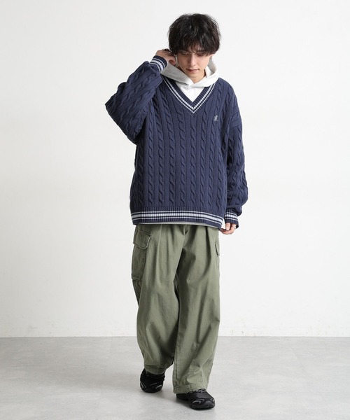 RAGEBLUE（レイジブルー）の「チルデン/オーバーサイズVネックニット（ニット/セーター・メンズ・オフホワイト/ネイビー/グリーン・LARGE/MEDIUM）」の15枚目の写真