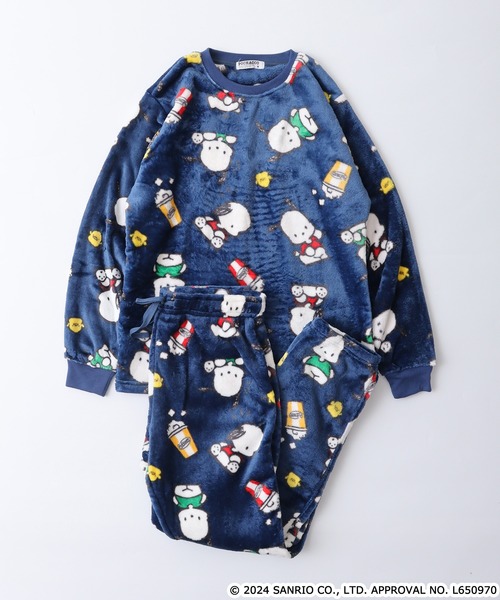 sanrio（サンリオ）の「サンリオキャラクターズ ボアフリースプリント総柄上下セット（ルームウェア/パジャマ・レディース・サックスブルー/エメラルド/ライトピンク/ブラック/ネイビー/ラベンダー・M/L）」の4枚目の写真