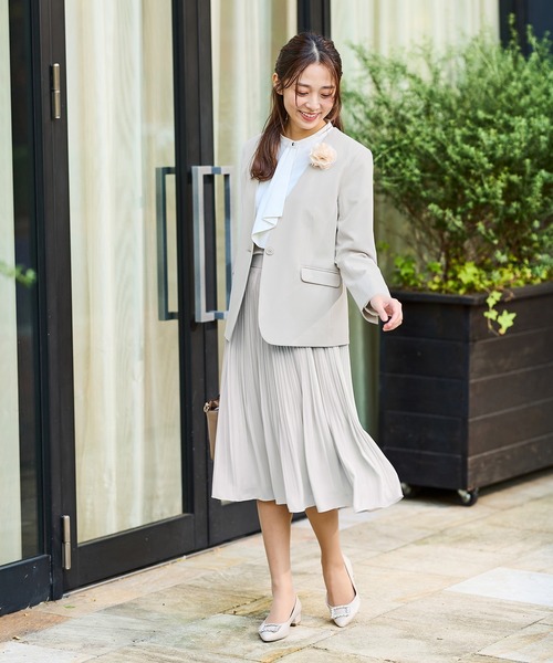 Honeys（ハニーズ）の「【ストレッチ・ウォッシャブル・イージーケア】セレモニー対応カラーレスジャケット（ノーカラージャケット・レディース・ベージュ/ネイビー/杢グレー/ブラック/グレイッシュベージュ・S/M/LL/L/3L）」の17枚目の写真