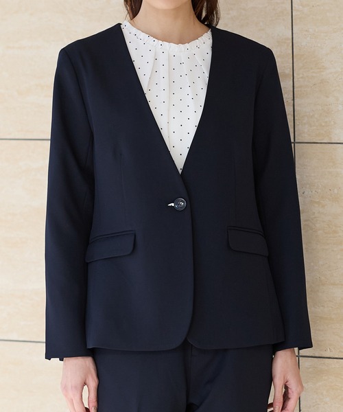 【最終価格】ノーカラー イージー ジャケット / シーズンレス ストレッチ/ウォッシャブル/イージーケア】カラーレスジャケット