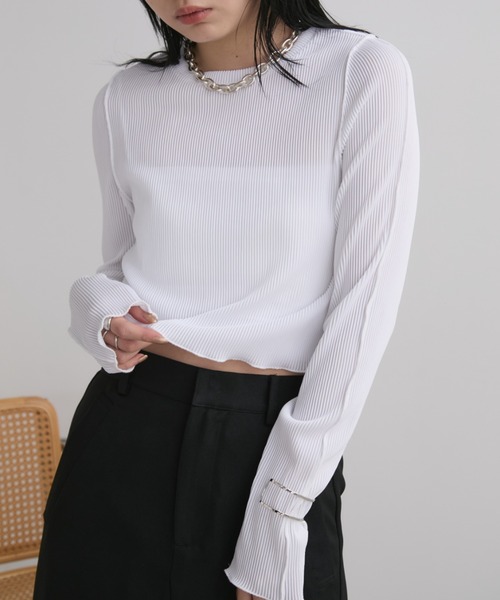 Aunt Marie's(アントマリーズ)の「ミニプリーツクロップドトップス(Tシャツ/カットソー・レディース・ホワイト/ブラック/チャコールグレー・FREE)」の6枚目の写真