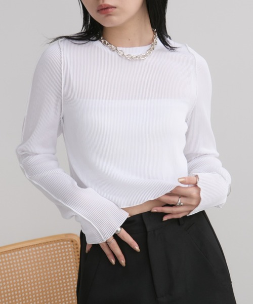 Aunt Marie's(アントマリーズ)の「ミニプリーツクロップドトップス(Tシャツ/カットソー・レディース・ホワイト/ブラック/チャコールグレー・FREE)」の7枚目の写真