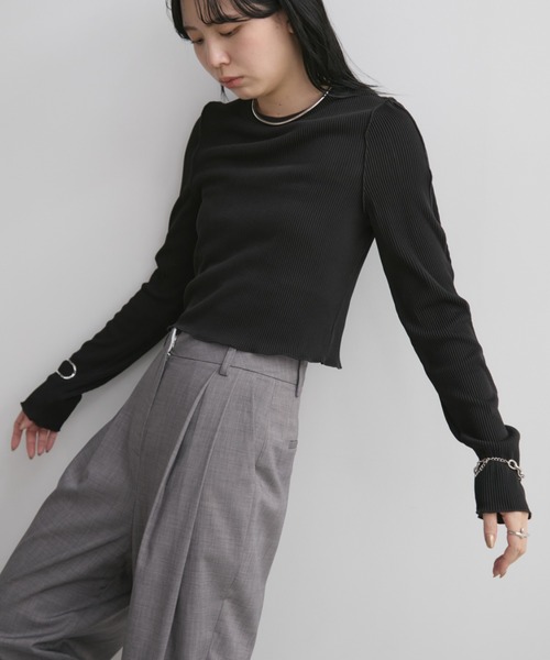 Aunt Marie's(アントマリーズ)の「ミニプリーツクロップドトップス(Tシャツ/カットソー・レディース・ホワイト/ブラック/チャコールグレー・FREE)」の19枚目の写真