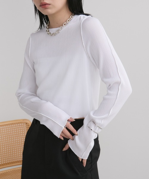 Aunt Marie's(アントマリーズ)の「ミニプリーツクロップドトップス(Tシャツ/カットソー・レディース・ホワイト/ブラック/チャコールグレー・FREE)」の4枚目の写真