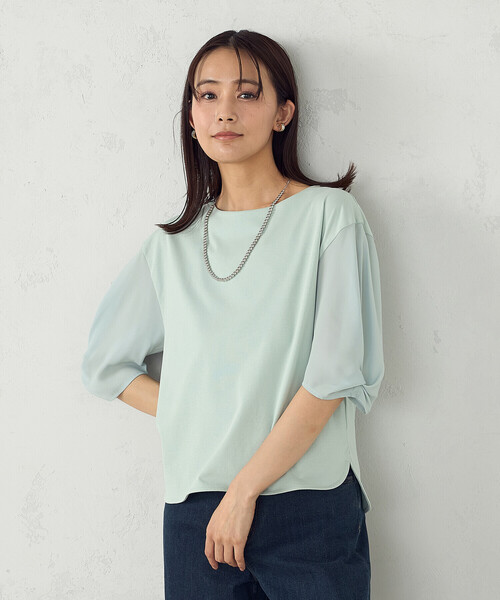 COMME CA ISM(コムサイズム)の「デザインスリーブカットソー(Tシャツ/カットソー・レディース・ミント/ネイビー/ホワイト/ブラック/カーキ・LARGE/MEDIUM)」の4枚目の写真