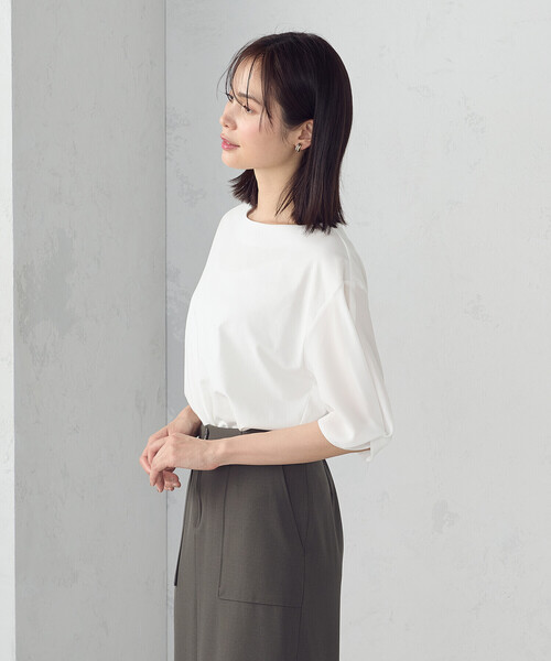 COMME CA ISM(コムサイズム)の「デザインスリーブカットソー(Tシャツ/カットソー・レディース・ミント/ネイビー/ホワイト/ブラック/カーキ・LARGE/MEDIUM)」の8枚目の写真