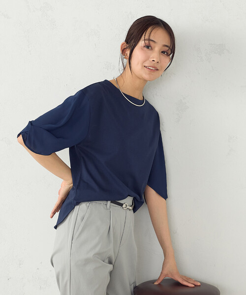 COMME CA ISM(コムサイズム)の「デザインスリーブカットソー(Tシャツ/カットソー・レディース・ミント/ネイビー/ホワイト/ブラック/カーキ・LARGE/MEDIUM)」の16枚目の写真