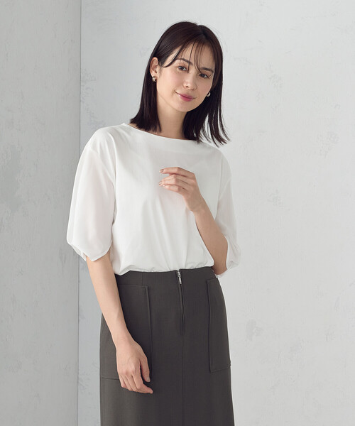 COMME CA ISM(コムサイズム)の「デザインスリーブカットソー(Tシャツ/カットソー・レディース・ミント/ネイビー/ホワイト/ブラック/カーキ・LARGE/MEDIUM)」の1枚目の写真