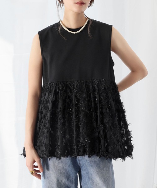 ELFRANK（エルフランク）の「カットジャガードドッキングカットソー（Tシャツ/カットソー・レディース・ブラック/オフホワイト・FREE）」の7枚目の写真