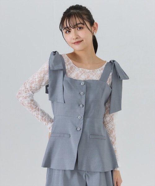 REDYAZEL(レディアゼル)の「【セットアップ可能】リボンショルダービスチェ(キャミソール・レディース・ベージュ/グレー/ブルー・SMALL/MEDIUM)」の10枚目の写真
