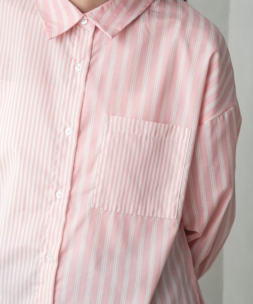 HALEY PESCA（ヘーリーペスカ）の「HALEY PESCA/クレイジーパターン　ストライプシャツ（シャツ/ブラウス・レディース・ブルー/ネイビー/ピンク/イエロー・MEDIUM）」の4枚目の写真