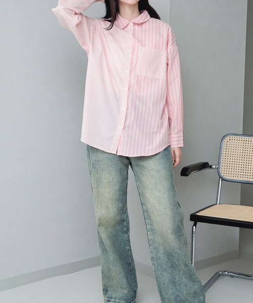 HALEY PESCA（ヘーリーペスカ）の「HALEY PESCA/クレイジーパターン　ストライプシャツ（シャツ/ブラウス・レディース・ブルー/ネイビー/ピンク/イエロー・MEDIUM）」の14枚目の写真