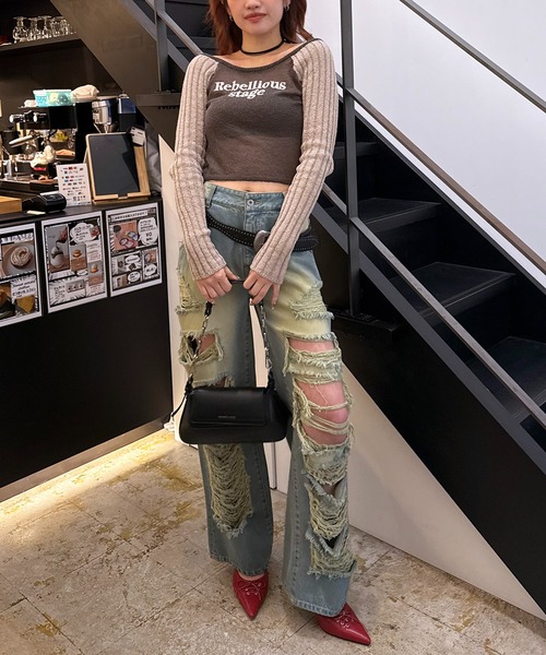 SPIRALGIRL（スパイラルガール）の「ラグランシアーニット（ニット/セーター・レディース・ブラウン/ピンク/ブラック・FREE）」の7枚目の写真