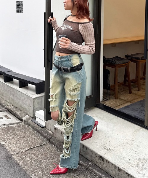 SPIRALGIRL（スパイラルガール）の「ラグランシアーニット（ニット/セーター・レディース・ブラウン/ピンク/ブラック・FREE）」の10枚目の写真