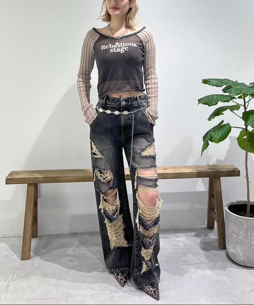 SPIRALGIRL（スパイラルガール）の「ラグランシアーニット（ニット/セーター・レディース・ブラウン/ピンク/ブラック・FREE）」の5枚目の写真