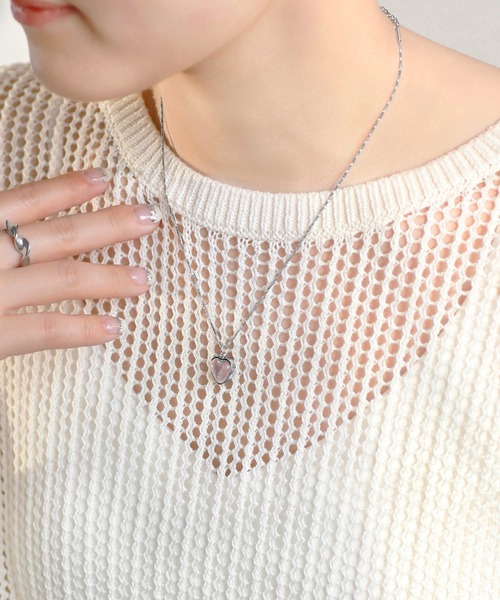 ANEMONE(アネモネ)の「【ステンレス】ハートストーンネックレス(ネックレス・レディース・ホワイト/パープル/ブルー・FREE)」の3枚目の写真