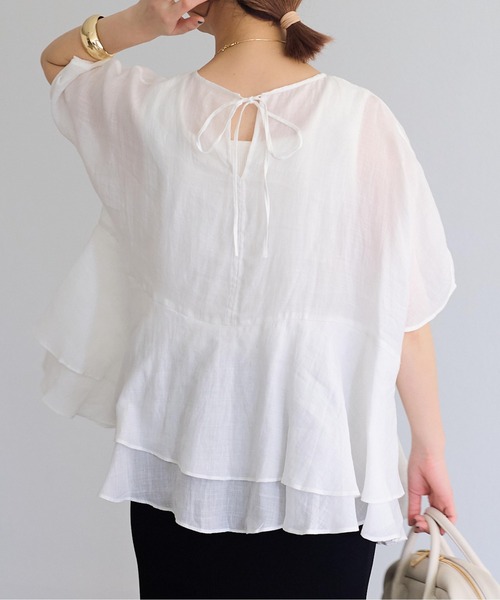 PUAL CE CIN(ピュアルセシン)の「【@sein___000企画】ラミー2枚重ね後ろリボンペプラムブラウス(シャツ/ブラウス・レディース・スミクロ/オリーブ/オフホワイト/ブルー・FREE)」の7枚目の写真