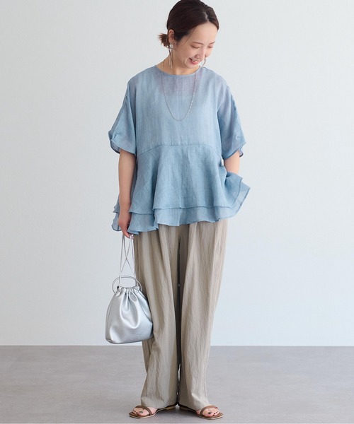 PUAL CE CIN(ピュアルセシン)の「【@sein___000企画】ラミー2枚重ね後ろリボンペプラムブラウス(シャツ/ブラウス・レディース・スミクロ/オリーブ/オフホワイト/ブルー・FREE)」の14枚目の写真