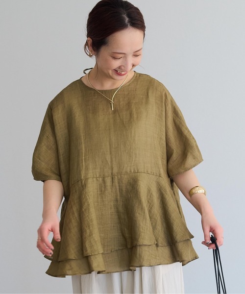 PUAL CE CIN(ピュアルセシン)の「【@sein___000企画】ラミー2枚重ね後ろリボンペプラムブラウス(シャツ/ブラウス・レディース・スミクロ/オリーブ/オフホワイト/ブルー・FREE)」の17枚目の写真